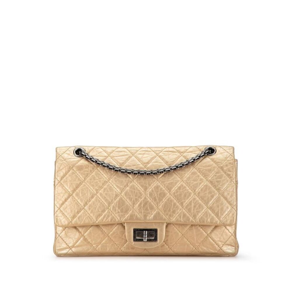 Pre Loved chanel Reissue 255 Quilted Flap Bag Women Gold Shoulder Bag
